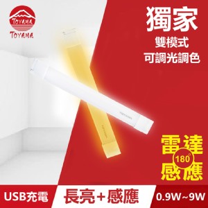 【TOYAMA特亞馬】TS1 磁吸USB充電可調光雙模式長亮＋感應LED燈0.9W~9W