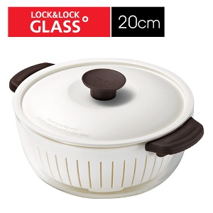 樂扣樂扣耐熱玻璃鍋20CM白色蓋附濾網/烘焙器具專用 商品編號：1A01-LLG545BW