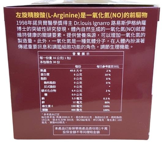 左旋精胺酸(L-Arginine)是一氧化氮(NO)的前驅物，1998年諾貝爾醫學獎得主 Dr.louis Ignarro 路易斯伊格納羅，博士的突破性研究發現,體內自然生成的一氧化氮(NO)就是，維持健康的關鍵要素。提供營養來源,可以增加一氧化氮的