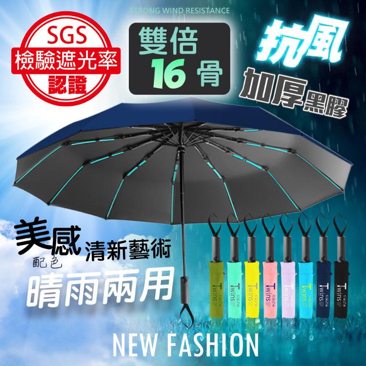 【QiMart】16骨抗風高質感摺疊自動傘(B款)