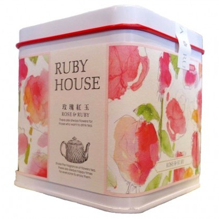 玫瑰紅玉花茶包 16入彩繪方罐