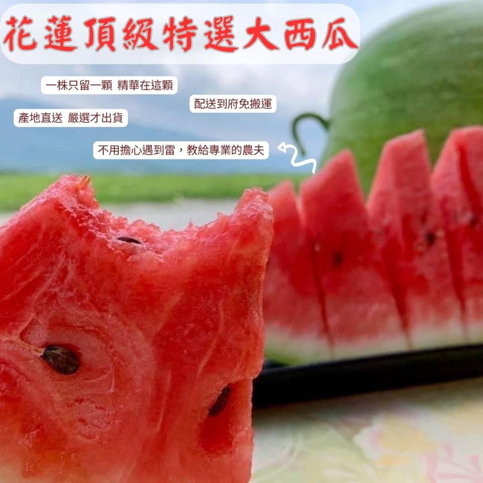 花蓮頂級特選大西瓜，一株只留一顆 精華在這顆，產地直送 嚴選才出貨，配送到府免搬運，不用擔心遇到雷,教給專業的農夫。