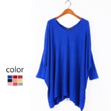 ZARA外貿原單素色百搭寬鬆蝙輻袖不規則下擺柔軟針織衫(7色)