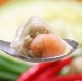 鮮蝦韭黃水餃 新鮮美味可口，完全手工包製的鮮蝦水餃 特價：$220