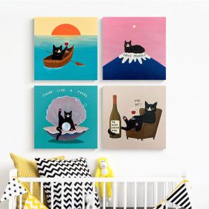 【西格生活館】療癒多巴胺趣味貓咪無框畫40x40cm(裝飾畫/無框畫)