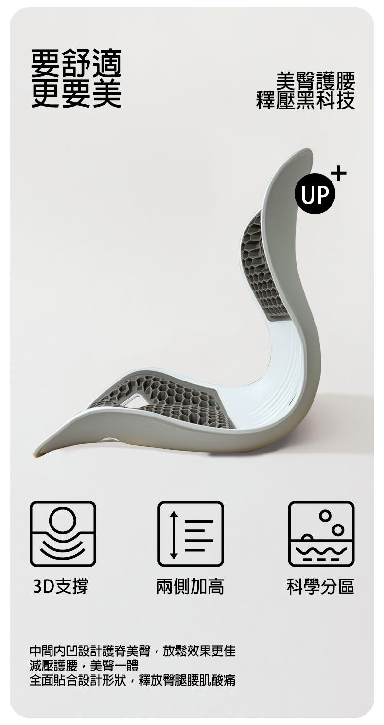 要舒適，更要美，美臀護腰，釋壓黑科技，3D支撐，兩側加高，科學分區，中間內凹設計護脊美臀,放鬆效果更佳，減壓護腰,美臀一體，全面貼合設計形狀,釋放臀腿腰肌酸痛。