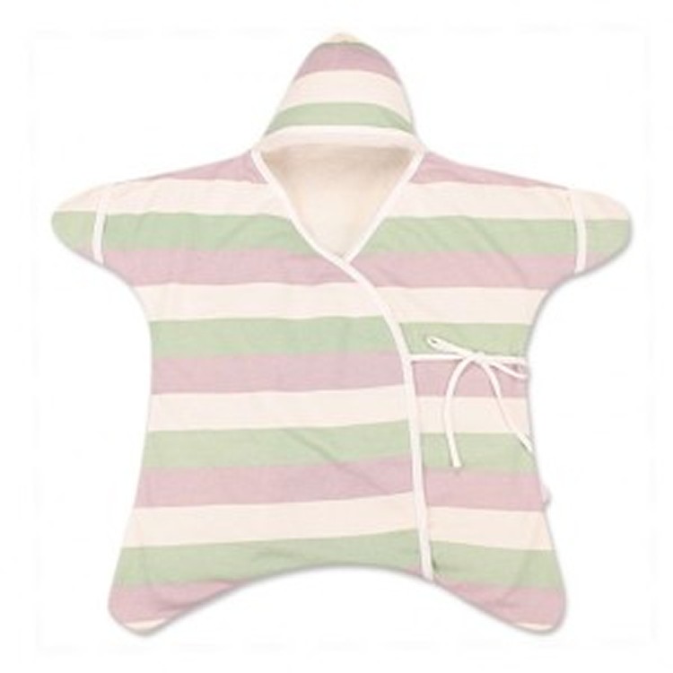 有機棉印花星星包巾 - 原棉白/淺紅/草綠