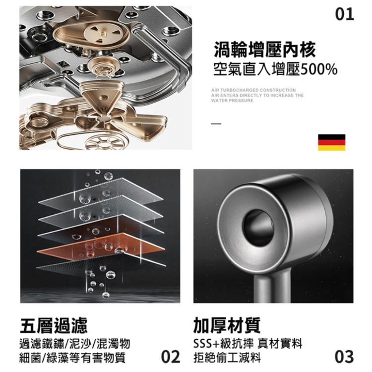 【西格生活館】高顏值5檔增壓蓮蓬頭(附免打孔支架)