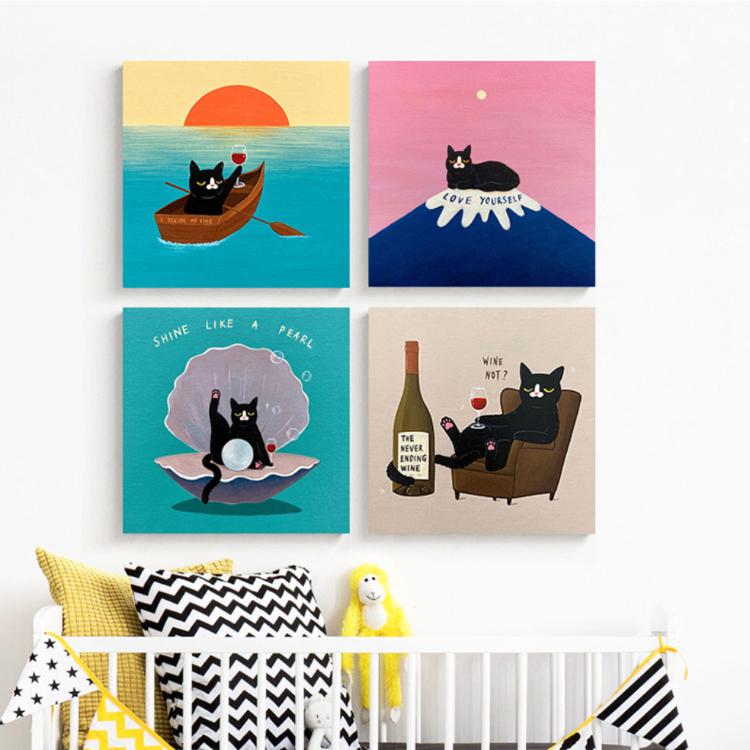 【西格生活館】療癒多巴胺趣味貓咪無框畫40x40cm(裝飾畫/無框畫)
