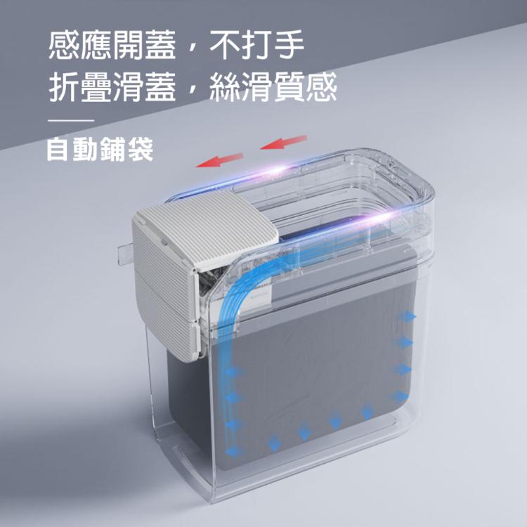 【西格生活館】滑蓋折疊自動鋪袋感應垃圾桶12L 單模式 電池款