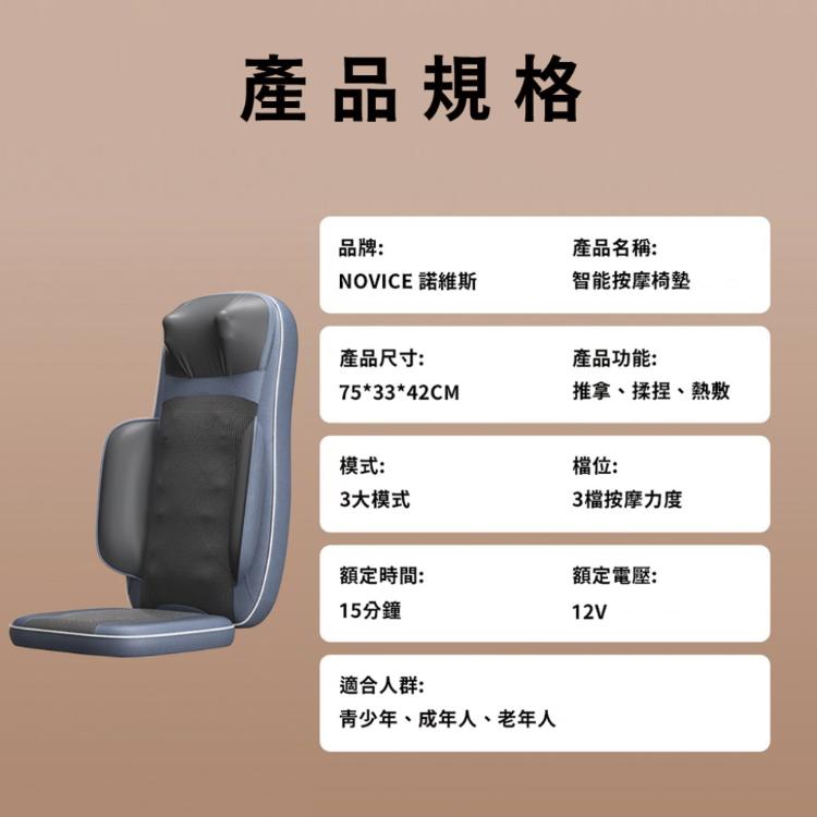 【NOVOICE 諾維斯】旗艦款全自動背部五點按摩熱敷椅墊SB-A11