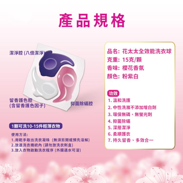 【花太太x白沙屯媽祖】升級8倍濃縮強效洗衣球20顆(櫻花香)
