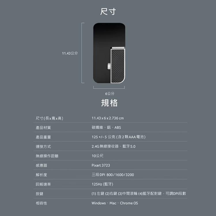 【Acer宏碁】Porsche Design碳纖維無線雙模滑鼠(保時捷設計款)