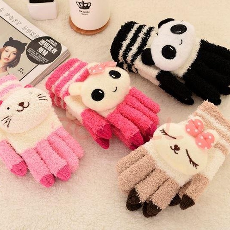 可愛保暖觸控式螢幕手套-玫紅兔子