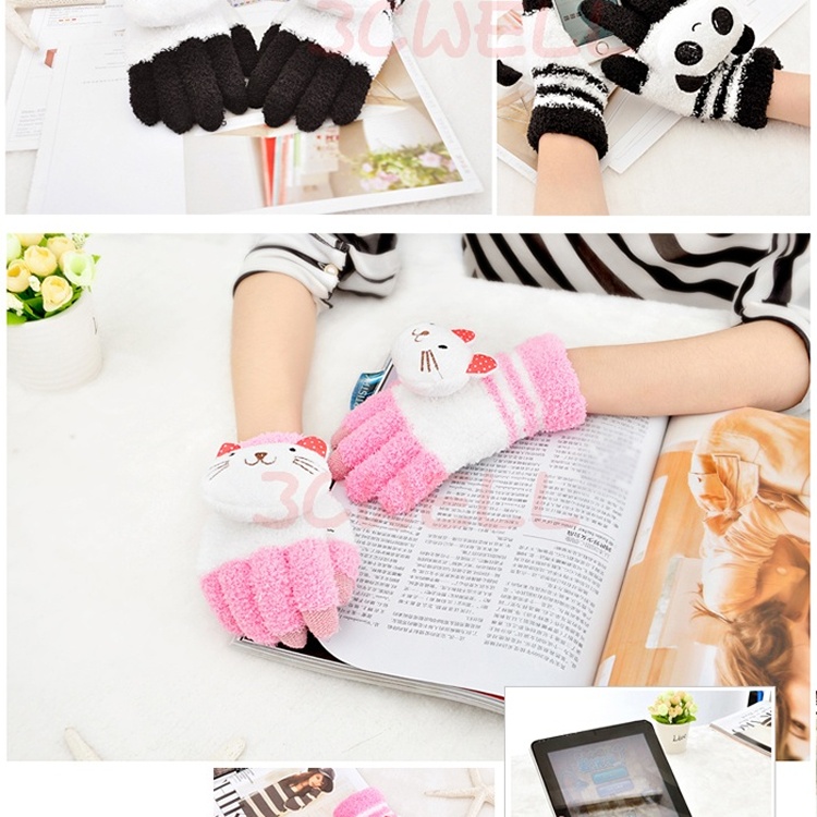 可愛保暖觸控式螢幕手套-黑色熊貓