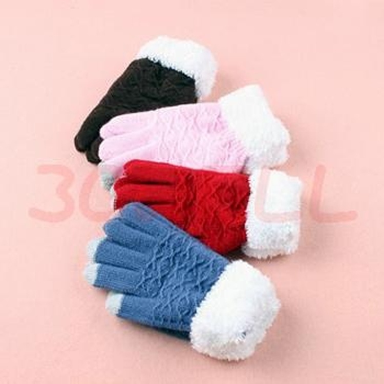 可愛保暖觸控式螢幕手套-淡藍色