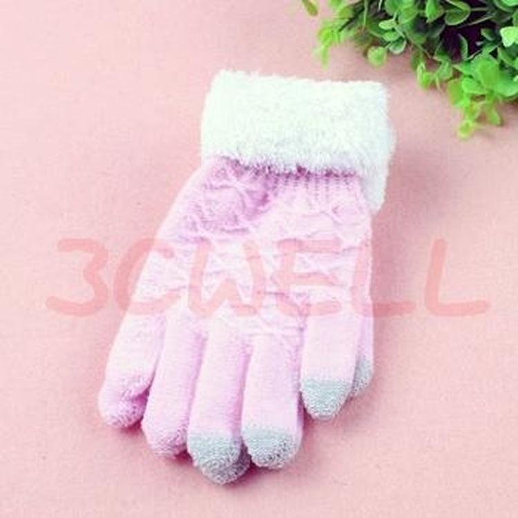 可愛保暖觸控式螢幕手套-淡粉色