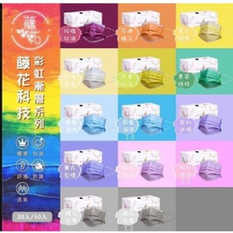 藤花撞色成人口罩50入