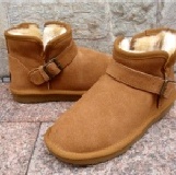 牛皮 混羊毛 側邊單釦低筒雪地靴 (多色) 特價：$545