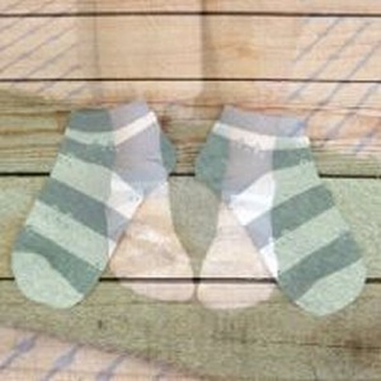 條紋貓船型襪 - 珍珠灰