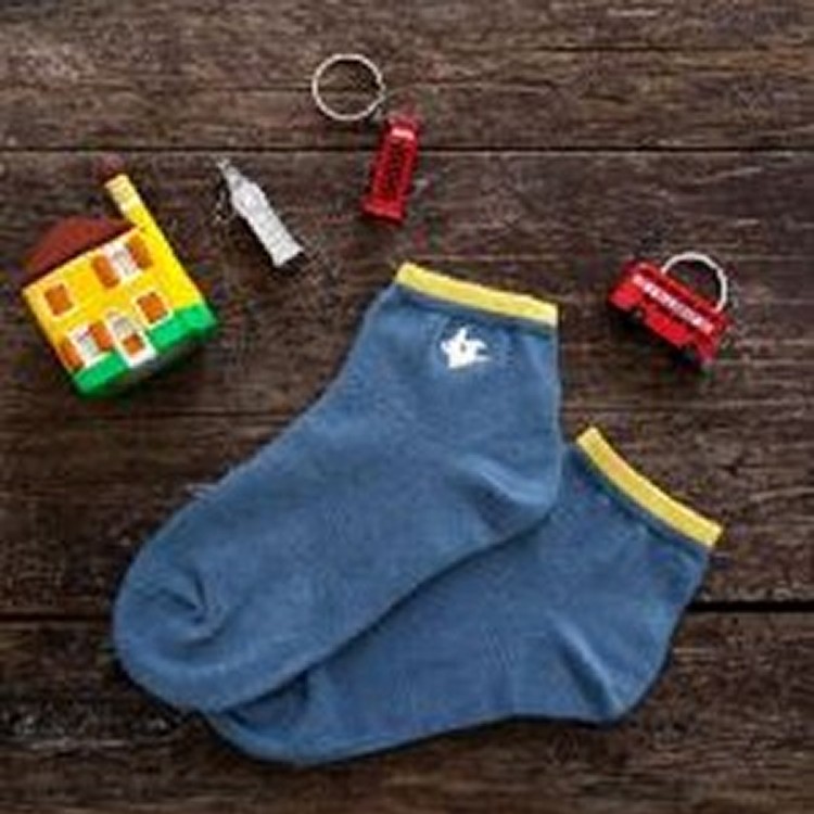 刺繡狗狗短筒襪 - 蝶豆藍