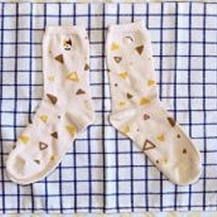 貓咪刺繡長襪 - 三花款(米)