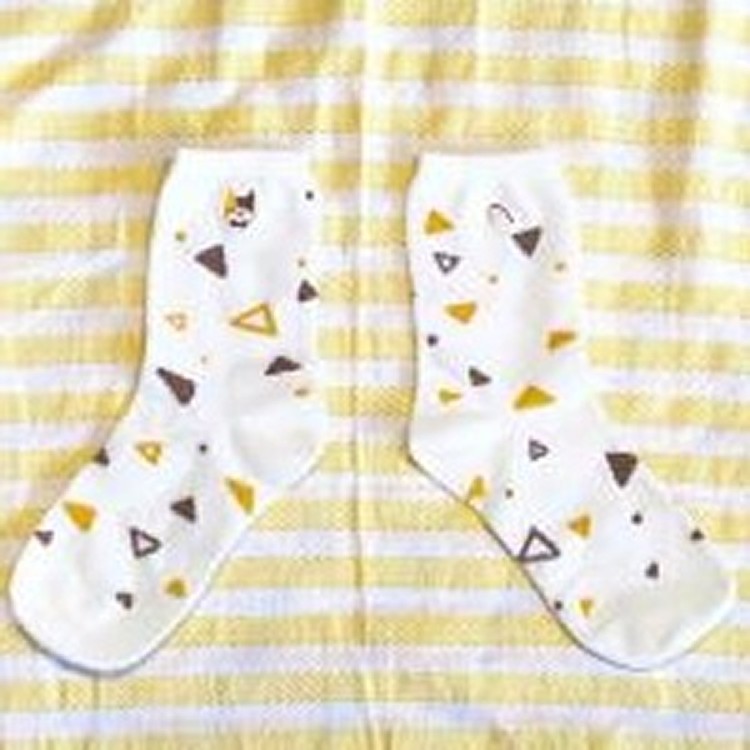 貓咪刺繡長襪 - 三花款(白)
