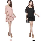 韓版夏季新款雪紡紗假兩件式修身洋裝(大尺碼)