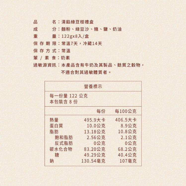 【滋養軒】清餡綠豆椪禮盒 (附提袋/中秋送禮/月餅)七個工作天出貨