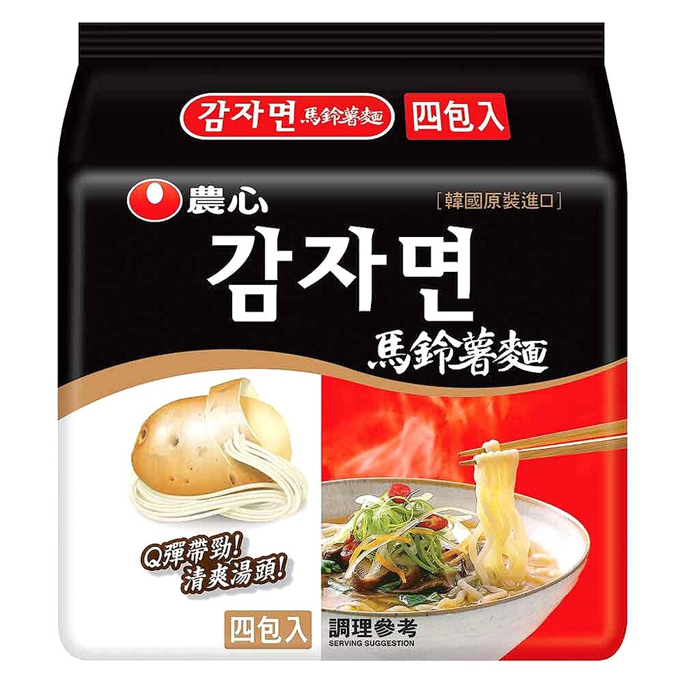 召オ型馬鈴響麵)四包入，[韓國原裝進口]，감자면，馬鈴薯麵，Q彈帶，清爽湯頭，四包入調理參考。