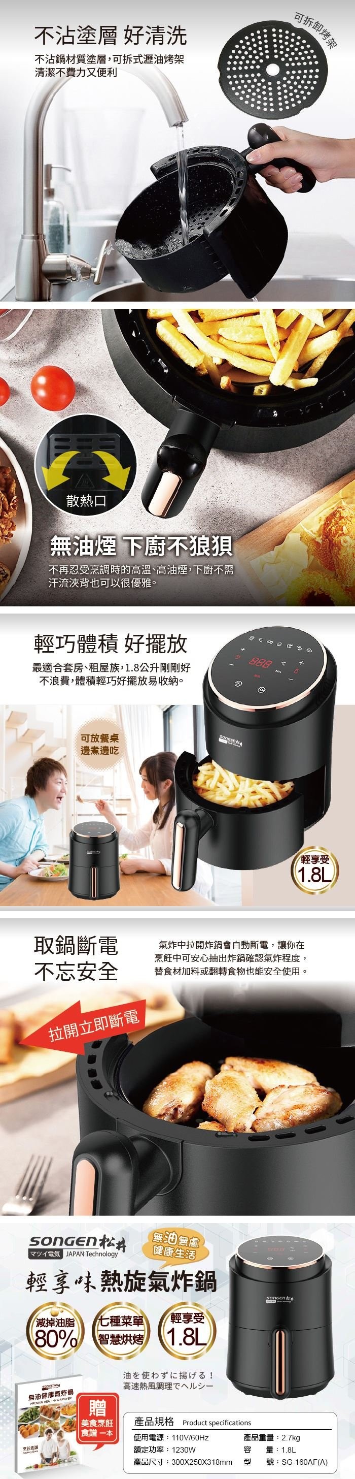 可拆卸烤架,不沾塗層好清洗,不沾鍋材質塗層,可拆式瀝油烤架,清潔不費力又便利,散熱口,無油煙下廚不狼狽,不再忍受烹調時的高溫、高油煙,下廚不需,汗流決背也可以很優雅。輕巧體積好擺放,母Q 台 a,最適合套房、租屋族,1.8公升剛剛好,不浪費,體積輕巧