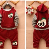 韓版三件套(長袖上衣+連帽背心+長褲) -質料很棒唷~超划算-