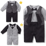 帥氣小紳士假三件領結連身衣