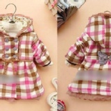 紫粉格保暖外套