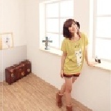 條感俏皮貓咪寬版T 66080--黃--現貨