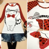 K096 可愛貓咪波點袖T恤