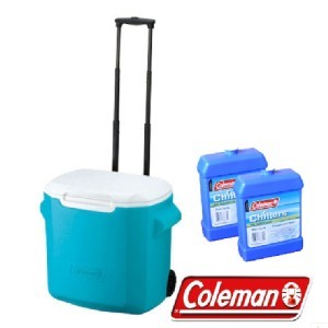 Coleman 0029藍 26.5L拖輪置物型冰桶 送冷媒2入
