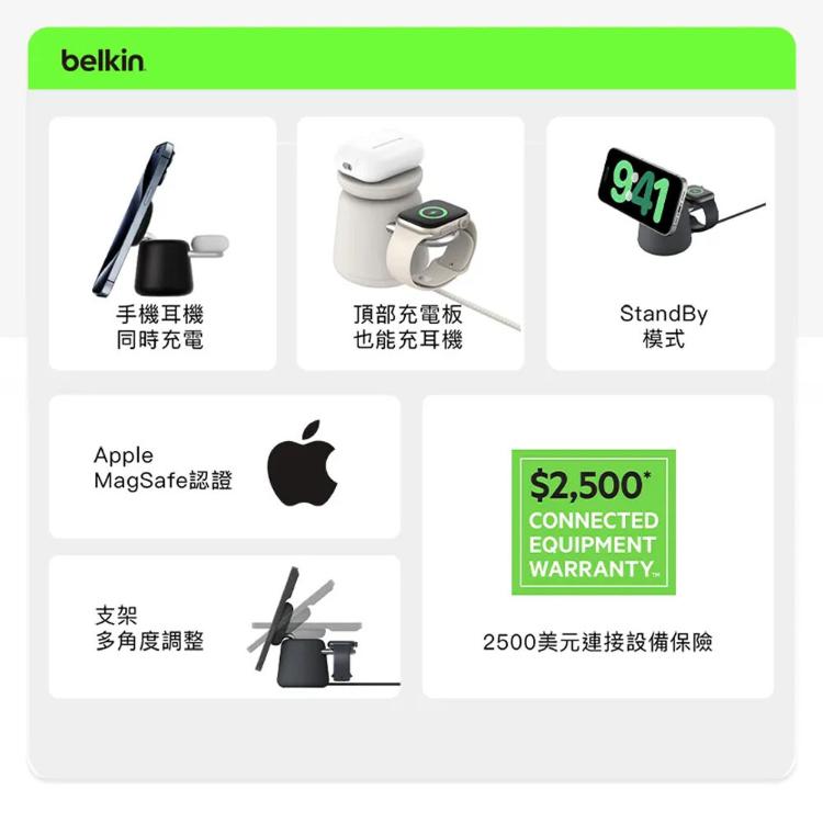 Belkin BoostCharge Pro MagSafe 15W 2合1無線快速充電座 WIZ0