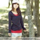 《《JJS》》【特價品】秋氛‧假兩件素面內搭拼接橫條紋後綁帶棉質上衣【FC:21027060】
