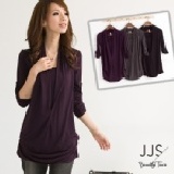 《《JJS》》【特價品】 夏自在‧假兩件式深V領反摺袖長版上衣【FC:21024508】 特價：$190