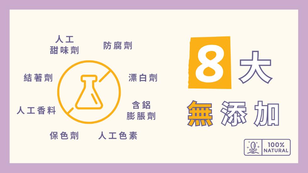 防腐劑，甜味劑，結著劑，漂白劑，人工香料，膨脹劑，保色劑，人工色素，無添加。