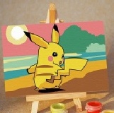 F22-海邊皮卡丘-DIY數字彩繪油畫套組（小-含畫架）