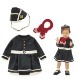 ☆可愛屋童衣舖☆【WB038】氣質款空姐造型長袖哈裙+小圍巾+帽子套組 70-95