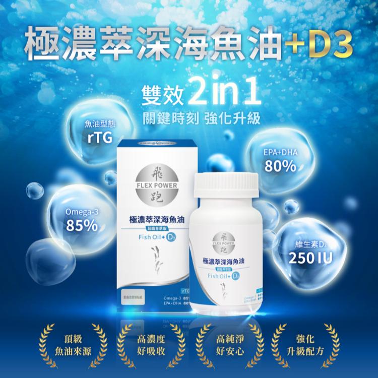 【飛跑】極濃萃深海魚油+D3(業界領先2合1)( 85%Omega-3)(維生素D3)