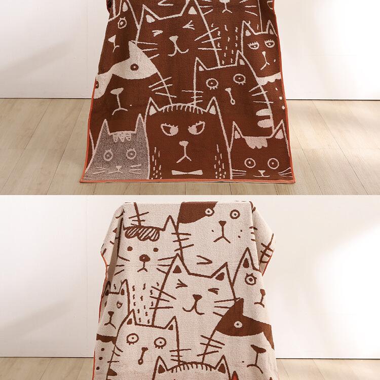 【星紅織品】可愛胖胖貓雙面圖案純棉浴巾