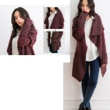 垂領不規則圖騰針織長版外套 特價：$200