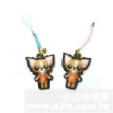 【吉樂網】吉娃娃造形手機吊飾，一組含粉紅色吊繩及水藍色吊繩各一只