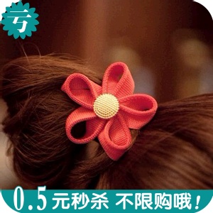 滿9.9免郵 OH0245韓國飾品拉鏈齒邊花朵金扣發圈發繩頭花頭飾發飾-3入一組不挑色