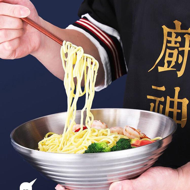 【CityStar】不鏽鋼304加厚雙層斗笠拉麵碗 (24cm)