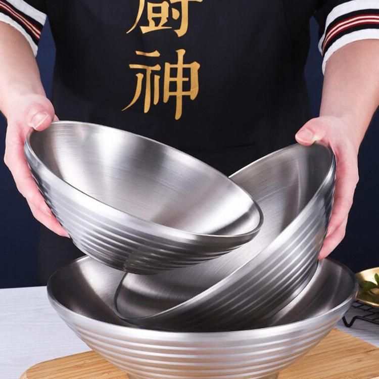 【CityStar】不鏽鋼304加厚雙層斗笠拉麵碗 (24cm)